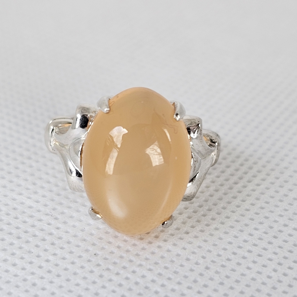 Genuine Peach Moonstone in Sterling Silver Size 7!